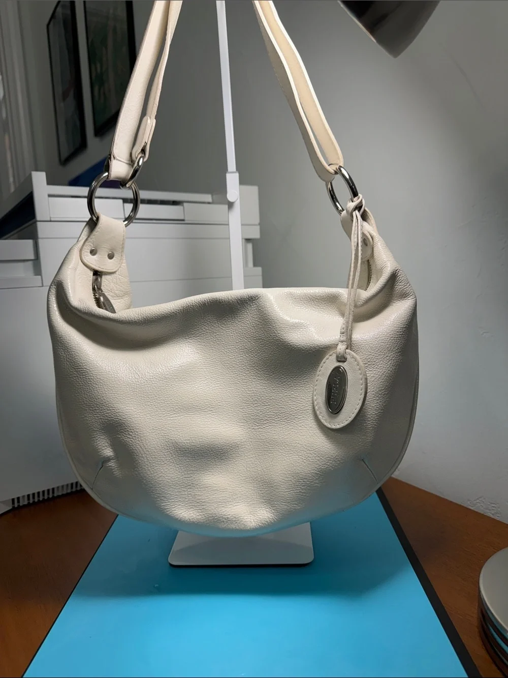 Furla Cream Pebbled Leather Hobo Shoulder Bag